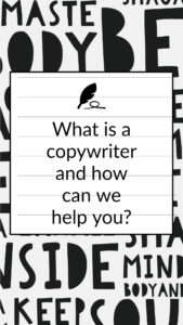 A poster asking the question What can a copywriter do for you in black and white writing.